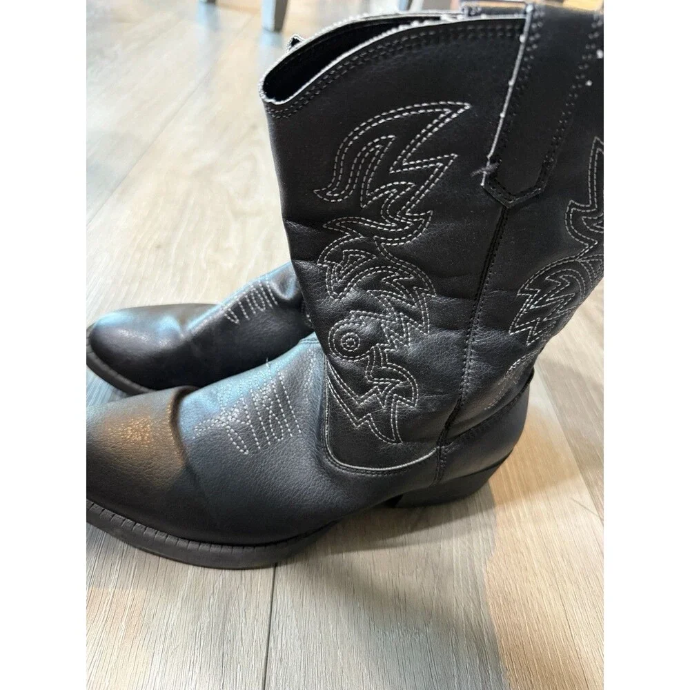 Kids' Deer Stag Western Boots Black Cowboy Youth Size 5 Embroidered Pull-On